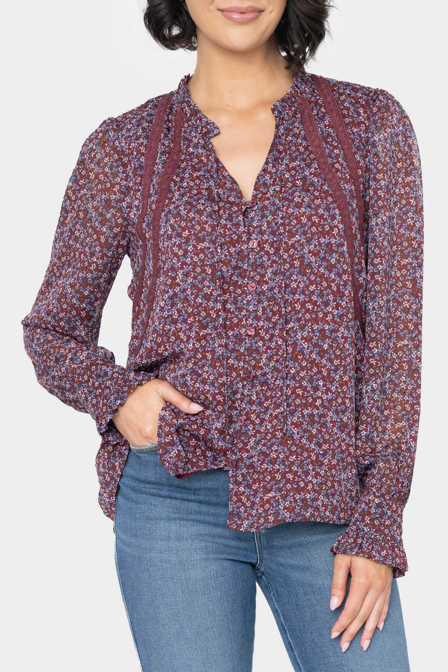 Long Sleeve Crochet Trim Blouse | Gibson