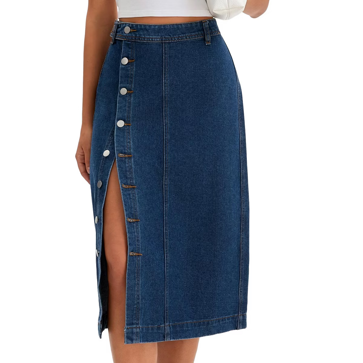 INSPIRE CHIC Women's Denim High Waisted Button Up Casual Slit Midi Skirt | Target