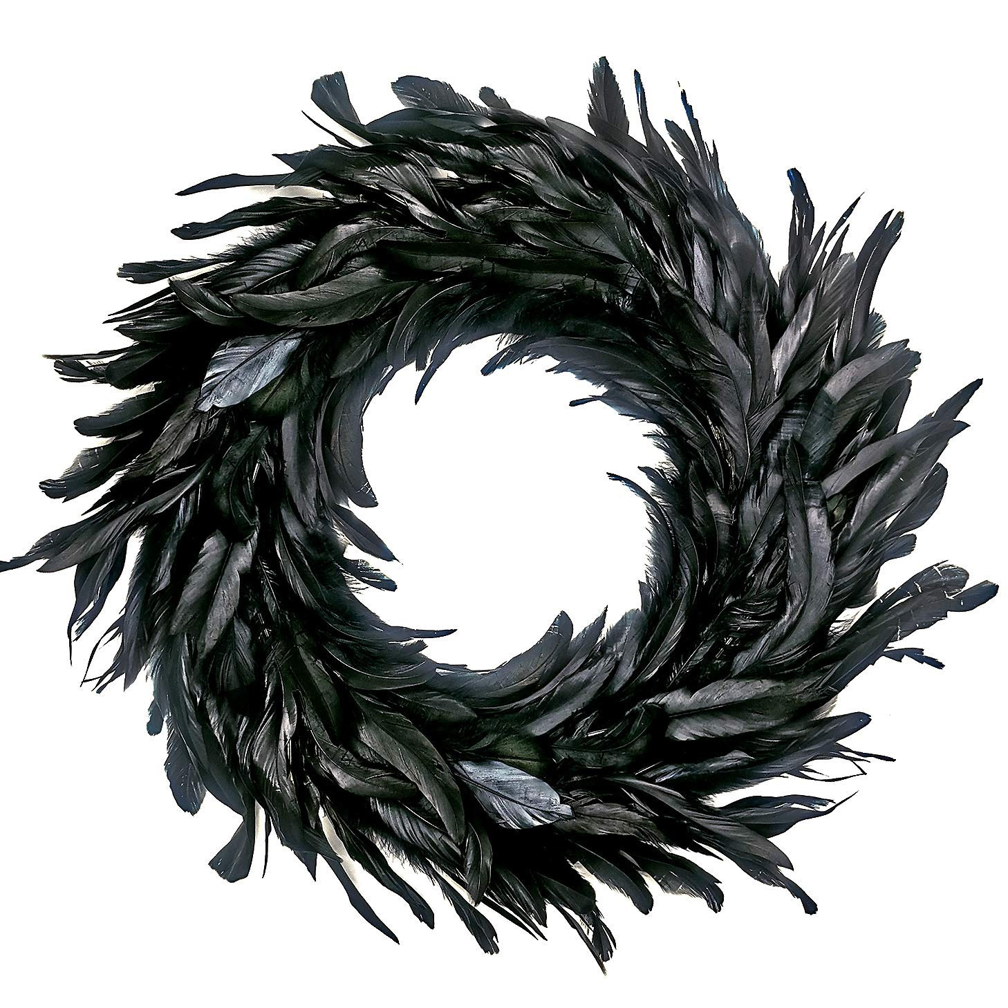 MOVINPE Black Feather Wreath - 14.9'' Natural Cocktail Feather Wreath, Halloween Photo Props, Fro... | Amazon (US)