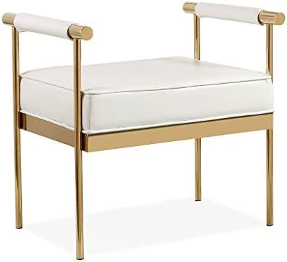 TOV Furniture The Diva Collection Modern Style Faux Leather Upholstered Salon Entry Way Bench, Wh... | Amazon (US)