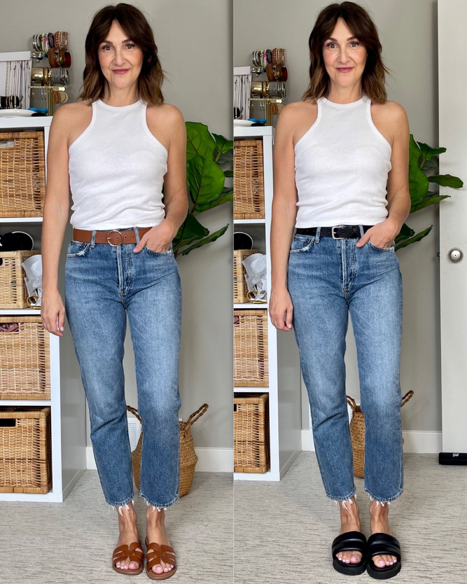 Sandals I’m wearing for summer 2023:
Slides
The platform slides fit tts, the flat ones are a bit snug, I had to size up 1/2 size.
Jeans, tank and belts fit tts


#LTKshoecrush #LTKstyletip #LTKFind