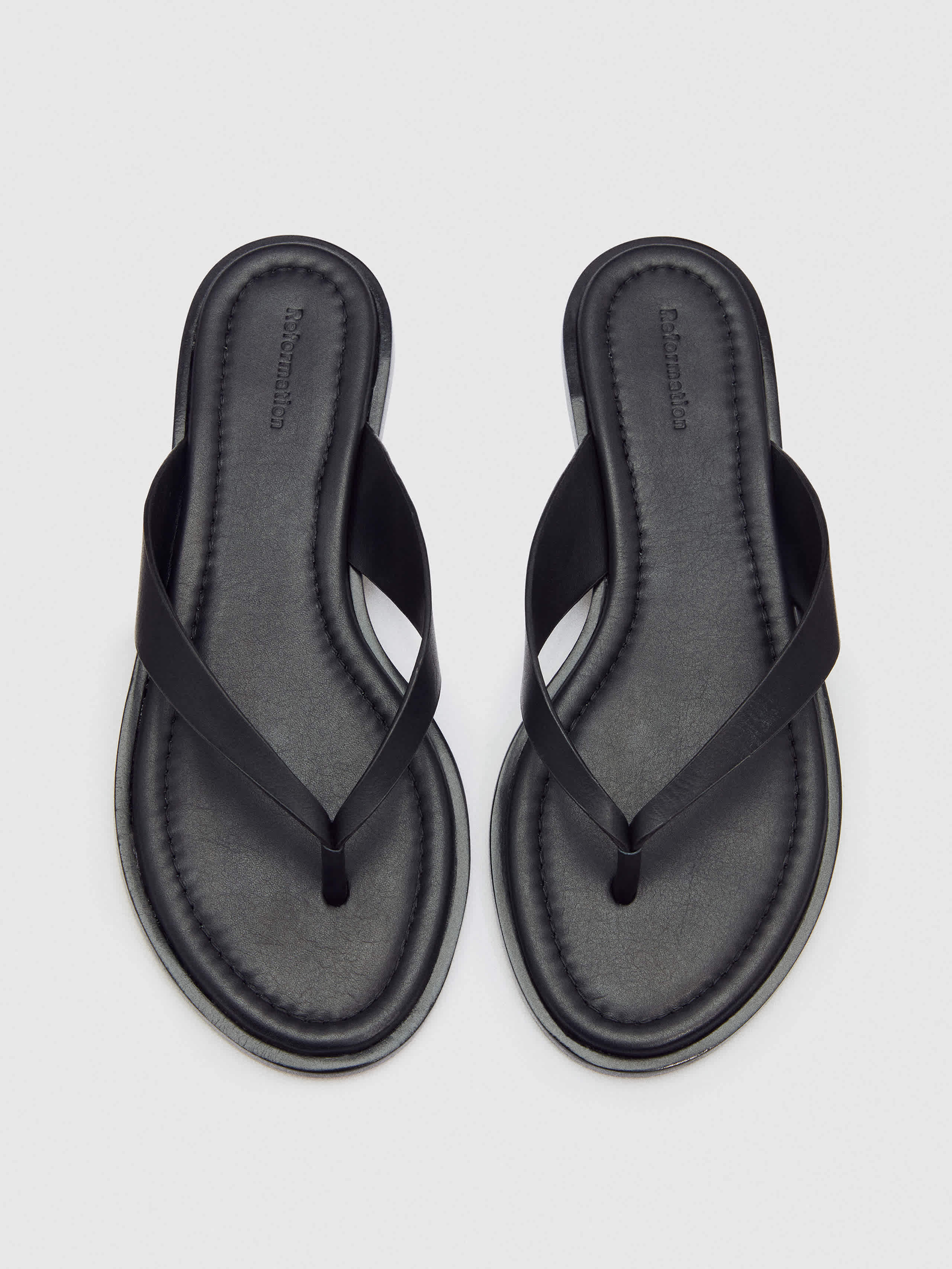 Reformation Jessie Thong Sandal Black Leather 7.5 | Reformation (Global)