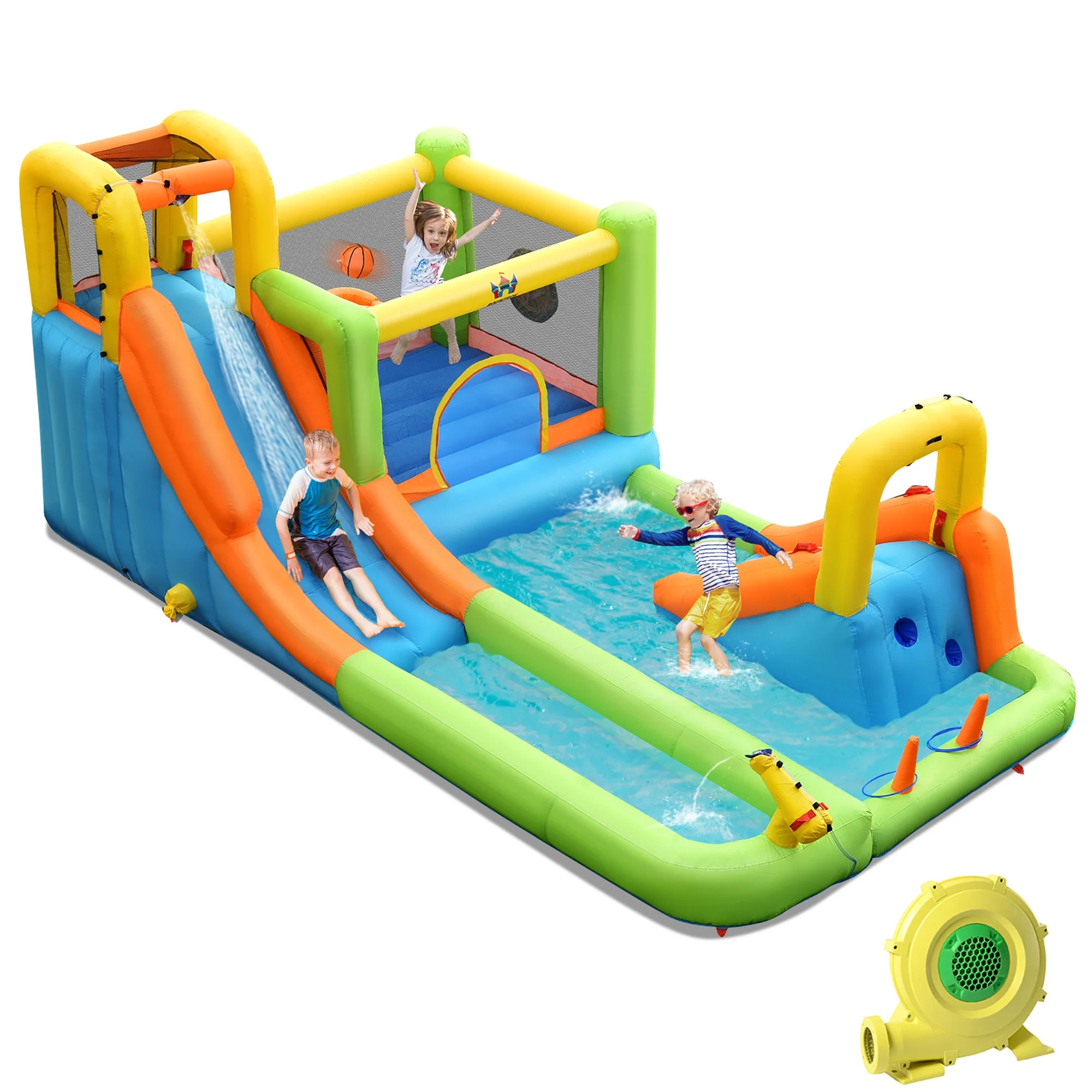 Costway Inflatable Water Slide Park Bounce House Splash Pool with 750W Blower | Walmart (US)