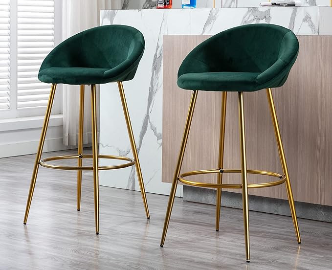 ZHENGHAO Round Back Velvet Bar Height Stools Set of 2, 30" Island Accent Upholstered Chairs with ... | Amazon (US)