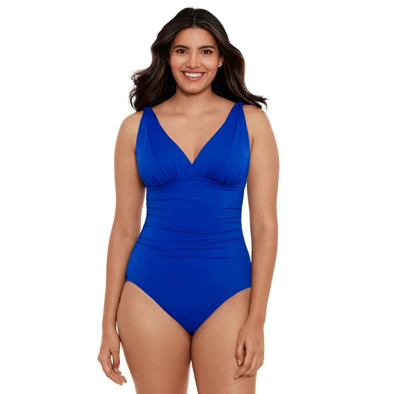 Time and Tru Women's and Women's Plus Size Solid Plunge V Neck One Piece Swimsuit | Walmart (US)