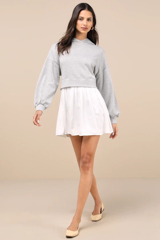 Serene Sweetness Heather Grey Layered Sweatshirt Mini Dress | Lulus
