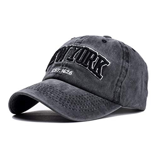 Baseball Hat New-York Distressed-Adjustable-Strapback - Washed Twill Dad Hat Unisex Black | Amazon (US)