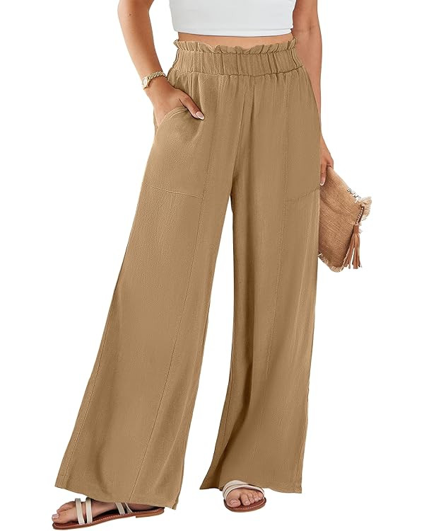 ANRABESS Womens Linen Pants 2025 Summer Casual Loose Wide Leg Palazzo Pants High Waist Flowy Beac... | Amazon (US)