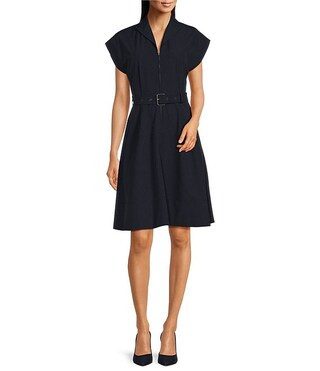 Calvin KleinV-Neck Short Sleeve Belted Dress | Dillard's