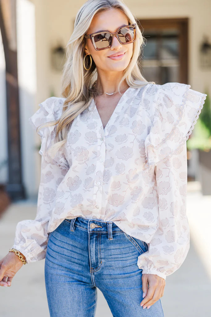 The Rendezvous Cream Floral Blouse | The Mint Julep Boutique