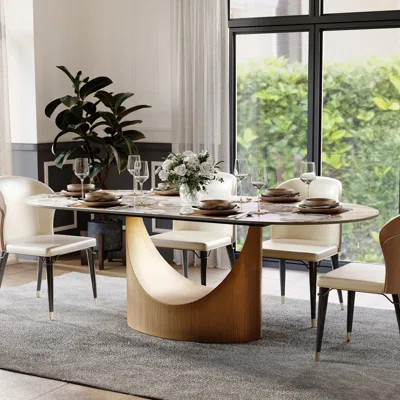 Modern Minimalist Oval Dining Table with Sintered Stone Tabletop, Pedestal Base Dining Table | Wayfair North America