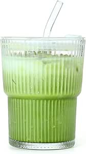 13 OZ Glass Matcha Cups with Reusable Straw Insulated Iced Latte Tumbler Mug Leakproof Travel for... | Amazon (US)