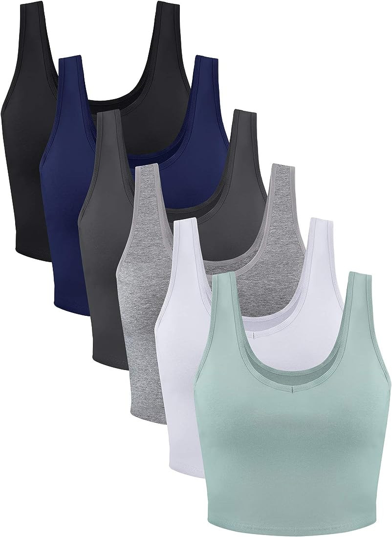 6 Pieces Women Basic Crop Tank Tops Sleeveless Racerback Sport Crop Top | Amazon (US)