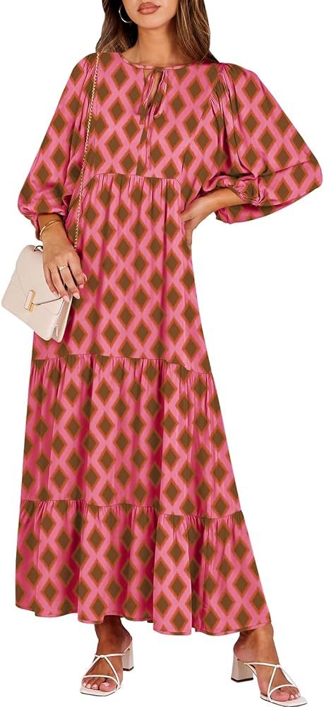 ANRABESS Womens Boho Maxi Dresses 2024 Summer Casual Long Tropical Beach Vacation V Neck Puff Sle... | Amazon (US)