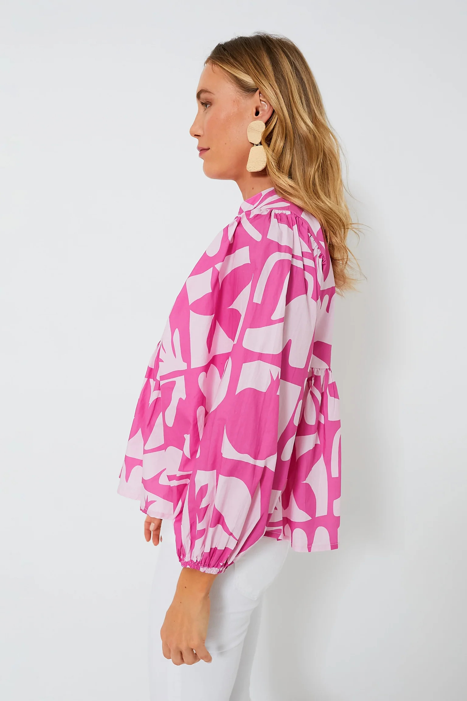 Exclusive Pink Twiggy Mandarin Balloon Sleeve Blouse | Tuckernuck (US)