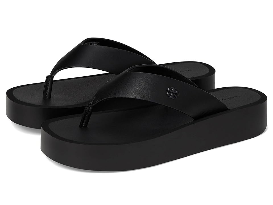 Tory Burch Leather Platform Flip Flop Women's Shoes Black/Black: 9 M | Zappos.com