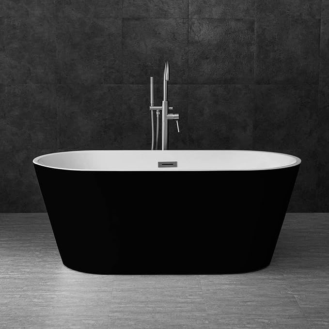 WOODBRIDGE B-1814 59" Acrylic Freestanding Bathtub Contemporary Soaking Tub with Brushed Nickel O... | Amazon (US)