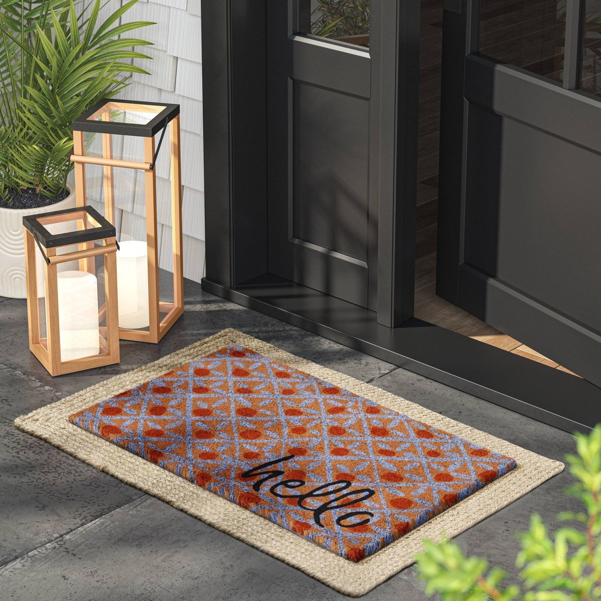 1'6"x2'6" 'Hello' Tile Doormat Natural/Blue - Threshold™ | Target