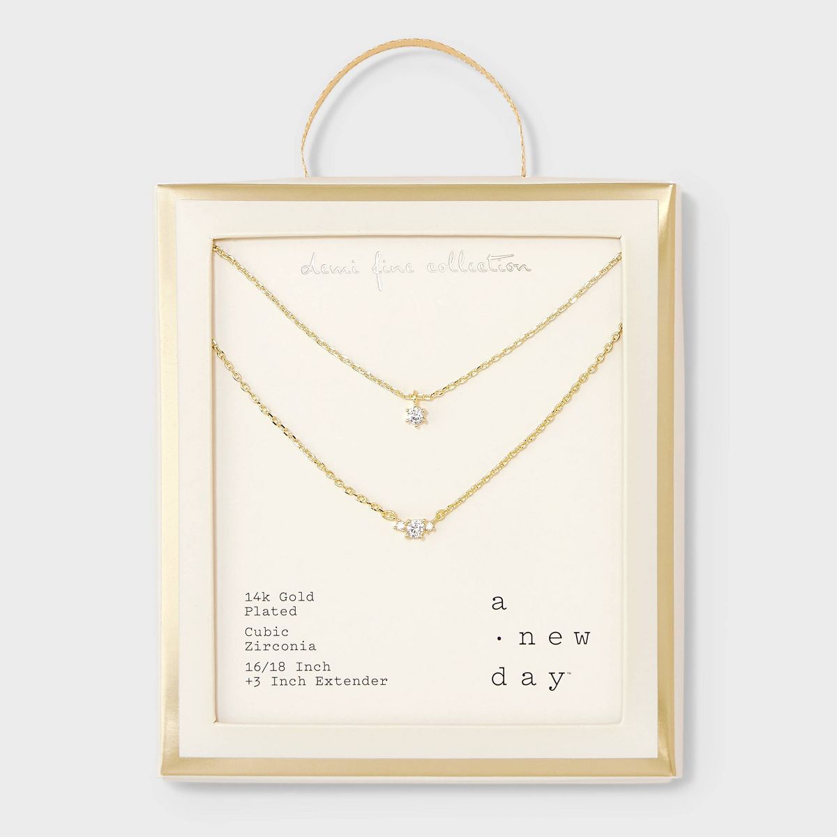 14k Gold Plated Triple Cubic Zirconia Layered Necklace - A New Day™ Gold | Target