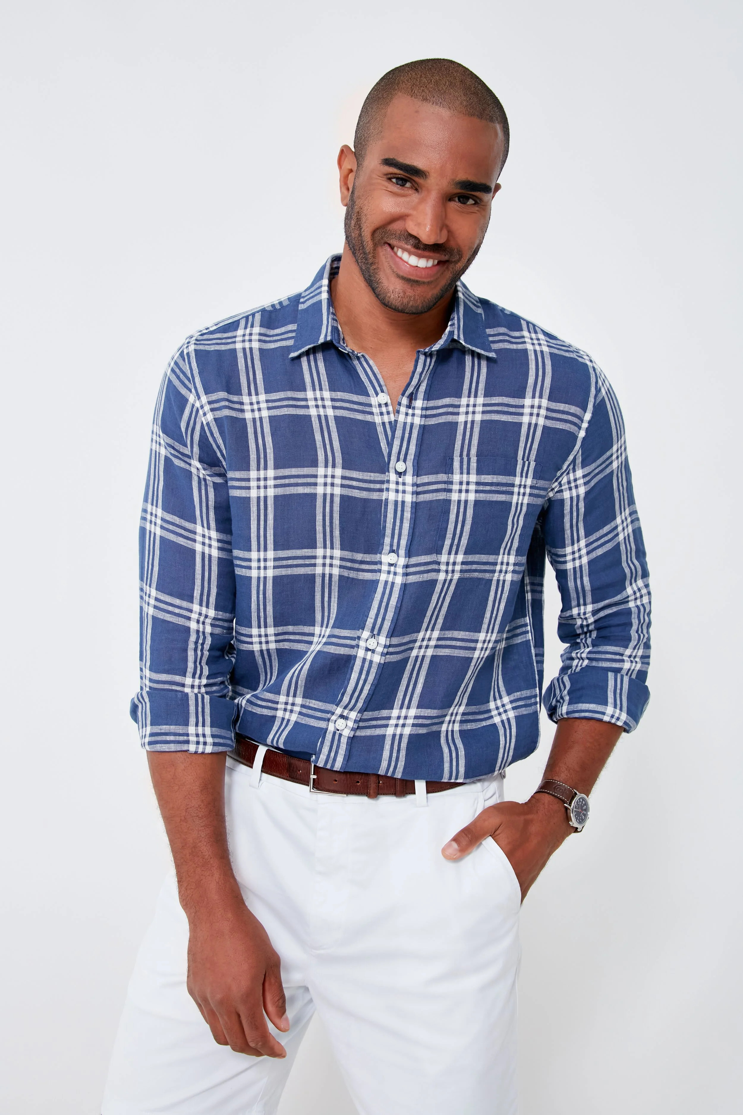 Jetty Plaid Linen Laguna Shirt | Tuckernuck (US)