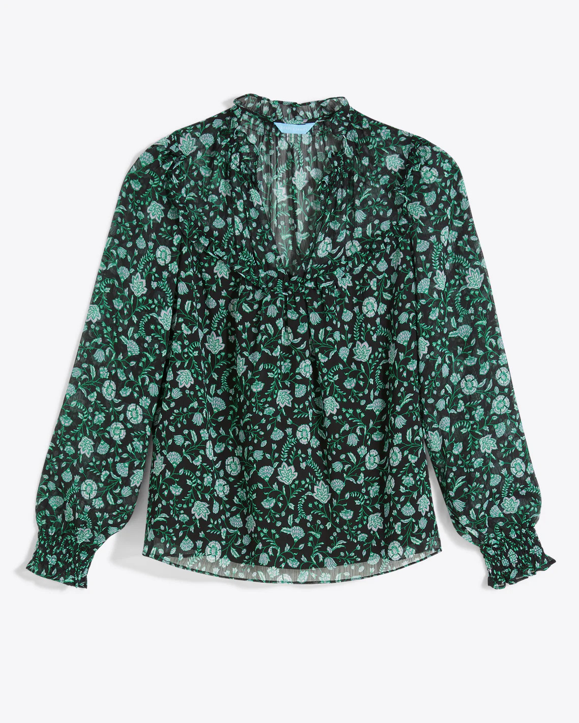Long Sleeve Ruffle Top in Emerald Vine | Draper James (US)