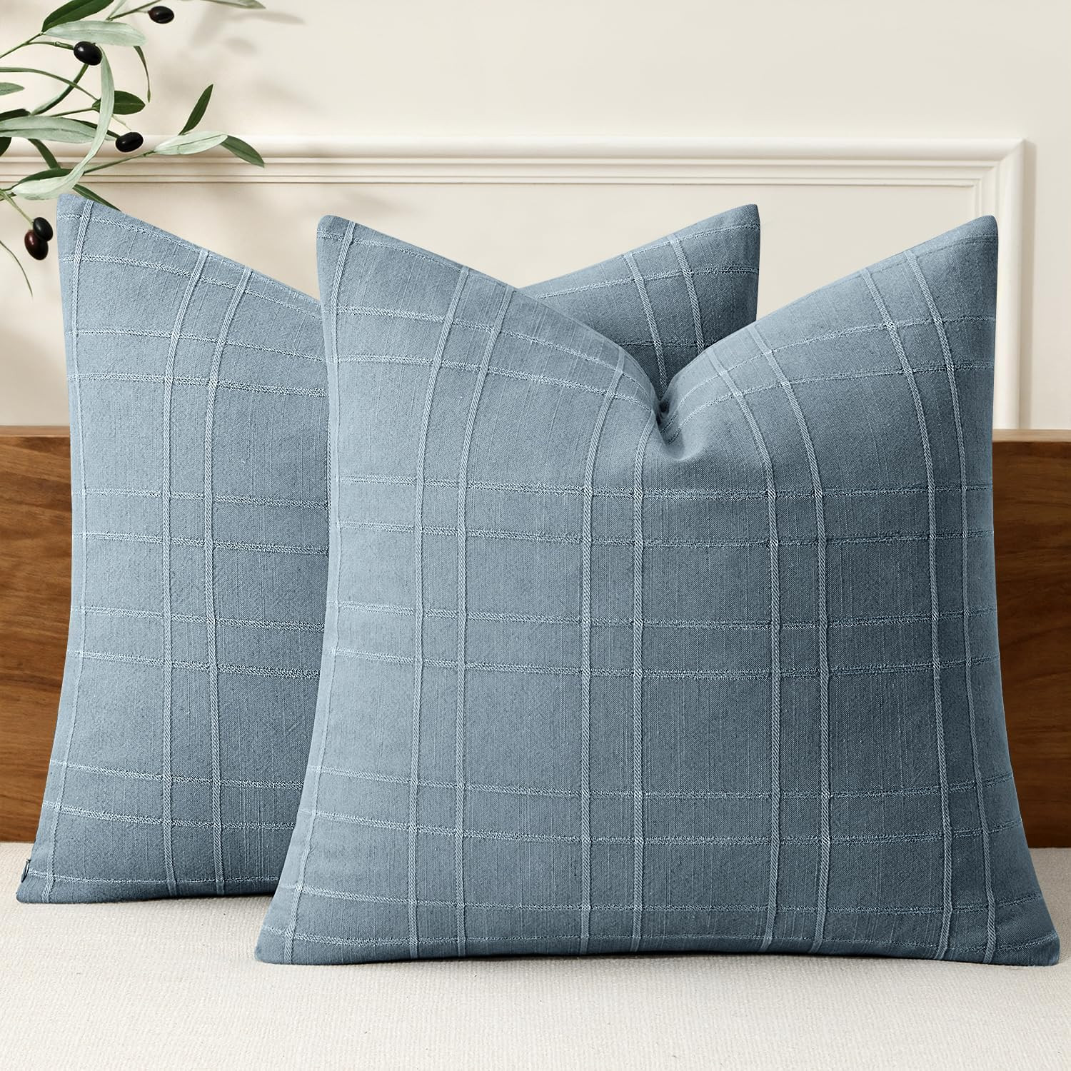 MIULEE Decorative Linen Check Throw Pillow Covers Neutral Farmhouse Vintage Pillow Covers 18x18 S... | Amazon (US)