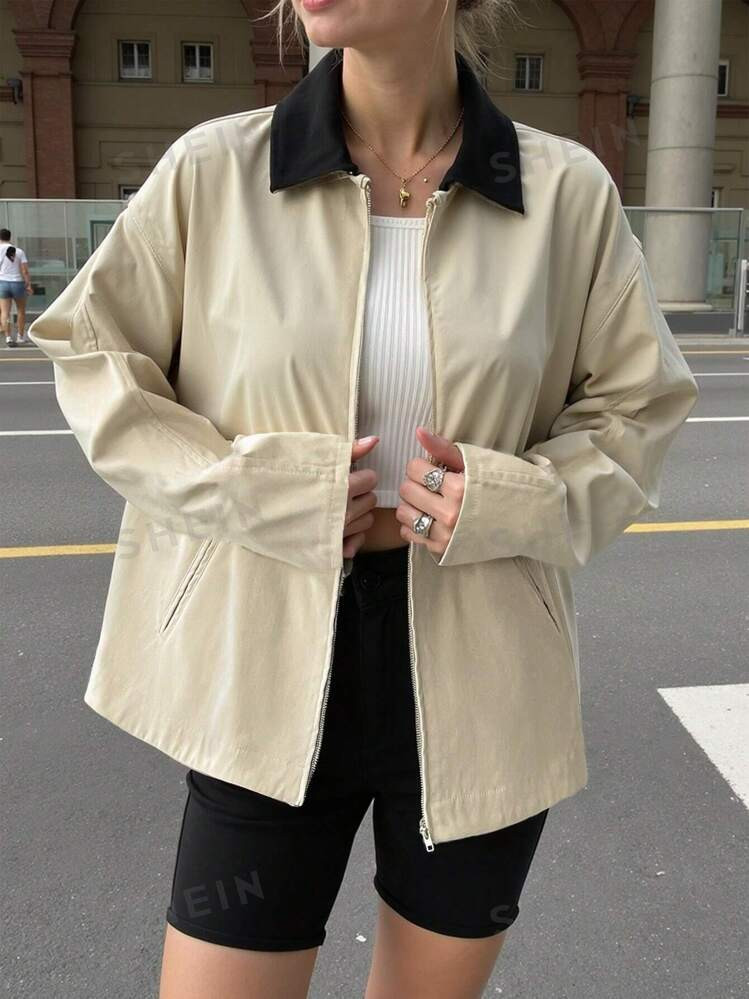 TrendsSHEIN Essnce 2024 Autumn Winter New Casual Commute Style Black & Coffee Color Contrast Coll... | SHEIN