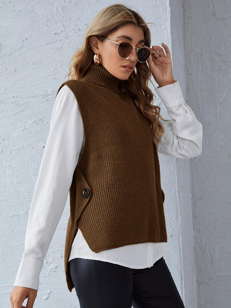 Button Side Sweater Vest Without Blouse | SHEIN
