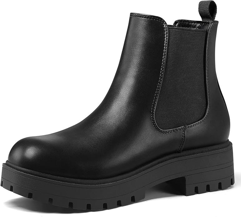 mysoft Women's Chelsea boots Low Heel Slip On Lug Sole Elastic Ankle Booties | Amazon (US)