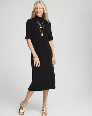 Women's Travelers™ Mockneck Midi Dress in Black | Chico's Wrinkle-Free Travel Clothing | Chico's