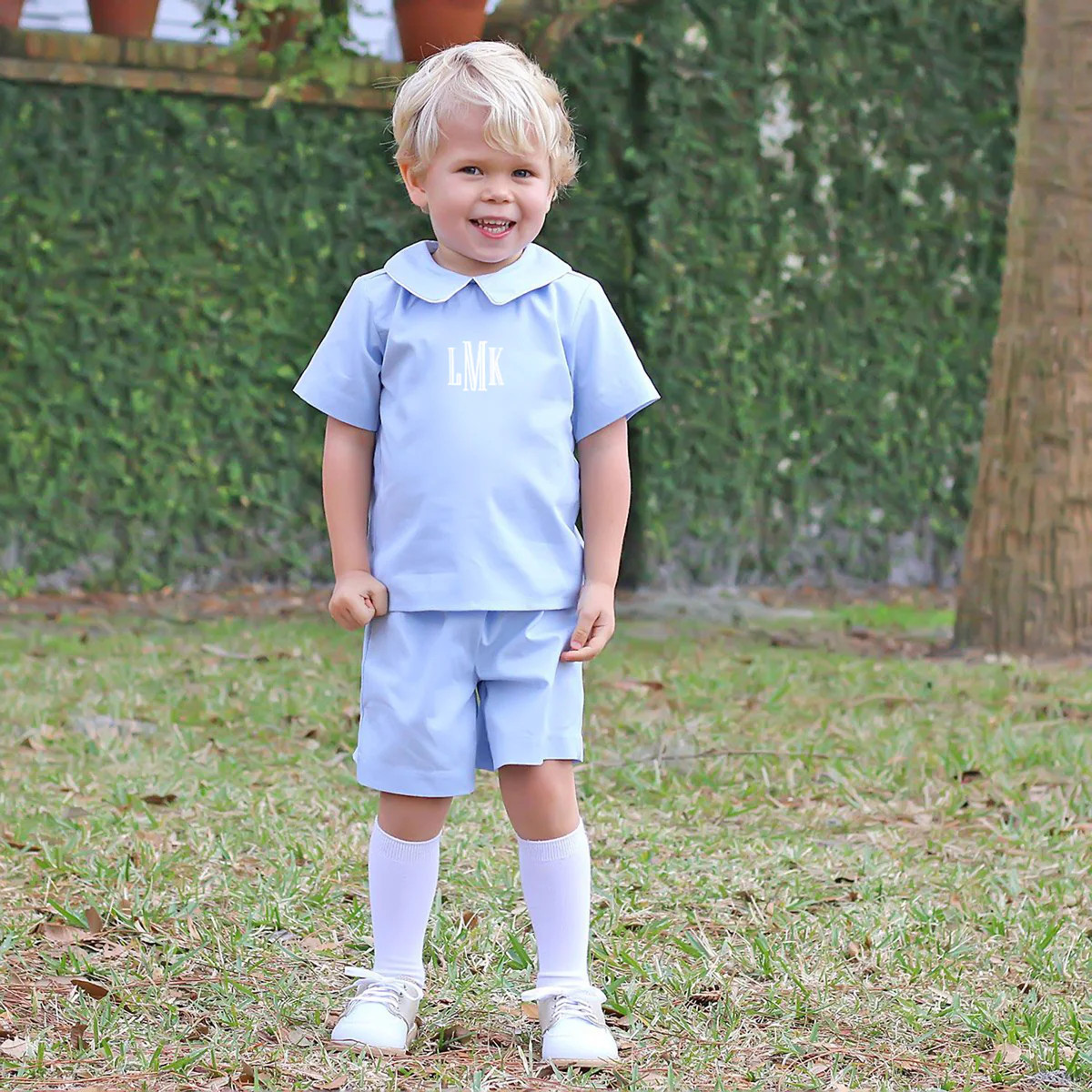 Collared Short Set Light Blue Pique | Classic Whimsy