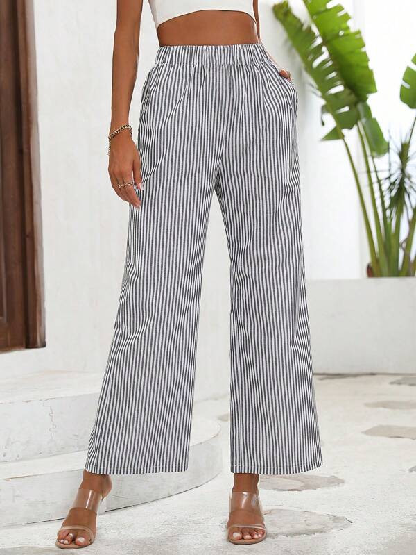 SHEIN VCAY Striped Print Drawstring Waist Pants | SHEIN