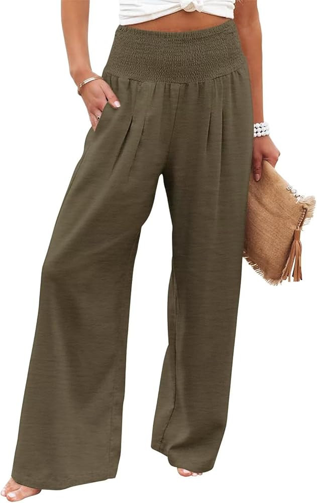 KISSMODA Women's Solid Color High Waisted Wide Leg Pants Boho Loose Palazzo with Pockets S-3XL | Amazon (CA)