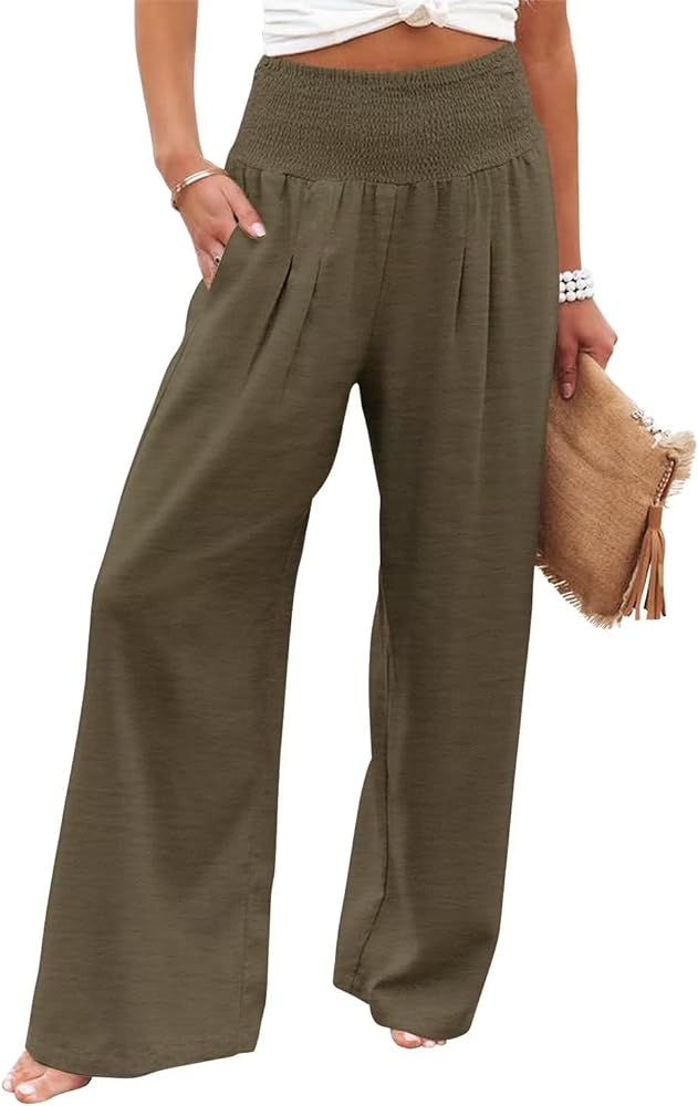 KISSMODA Women's Solid Color High Waisted Wide Leg Pants Boho Loose Palazzo with Pockets S-3XL | Amazon (CA)
