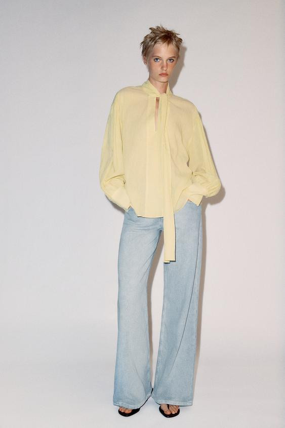 Zara - Zw Collection Striped Bow Shirt - Yellow - S - Woman | Zara AU