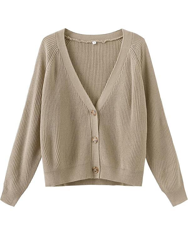 TASAMO Women's Long Sleeve Knit Sweater Open Front Cardigan Button Loose Outerwear | Amazon (US)