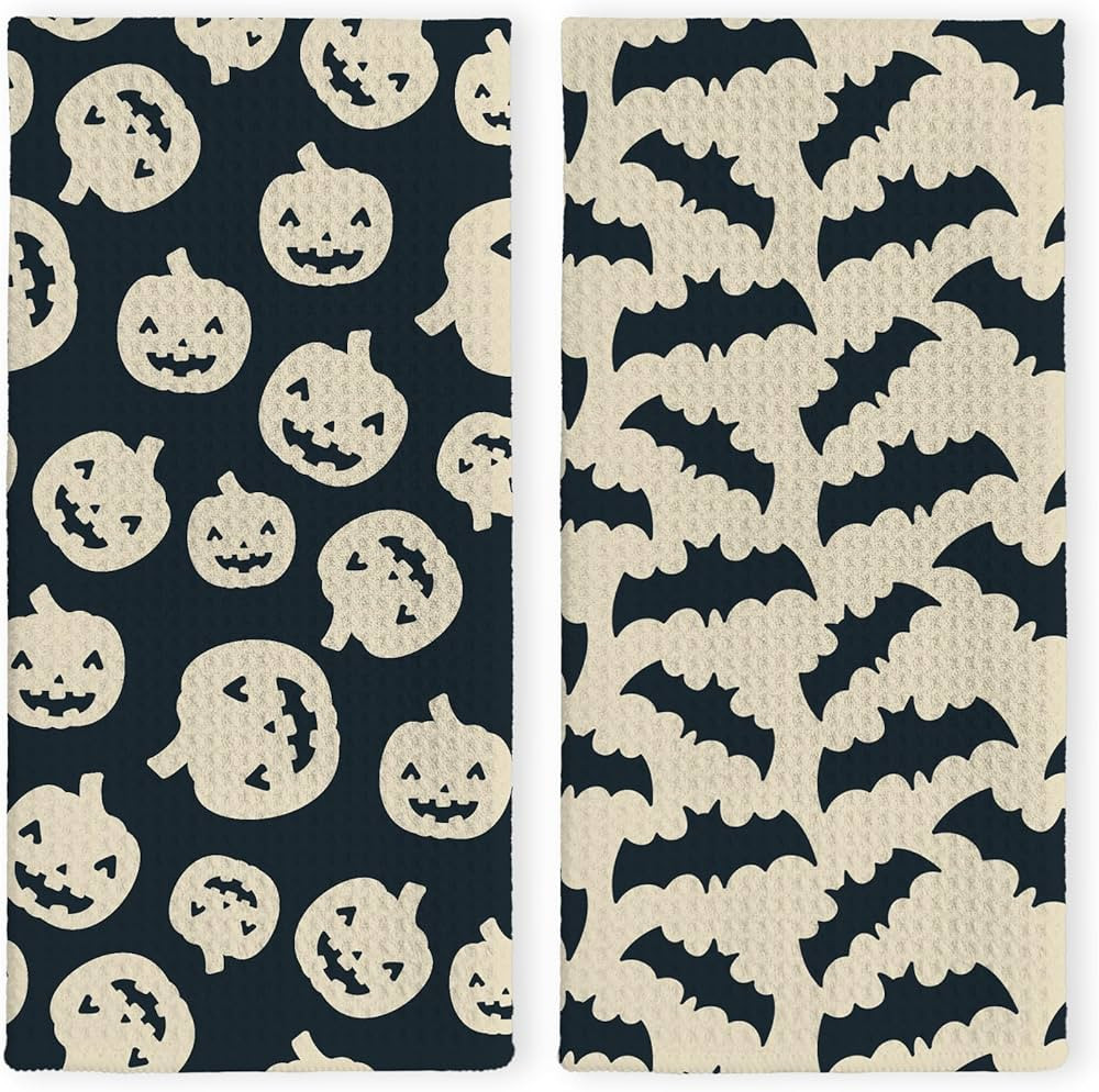 Halloween Pumpkin Bat Kitchen Dish Towels 16x24in Set of 2, Cute Hand Tea Towels for Kitchen Bath... | Amazon (US)