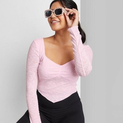 Women's Long Sleeve Fitted Sweetheart Neck T-Shirt - Wild Fable™ | Target