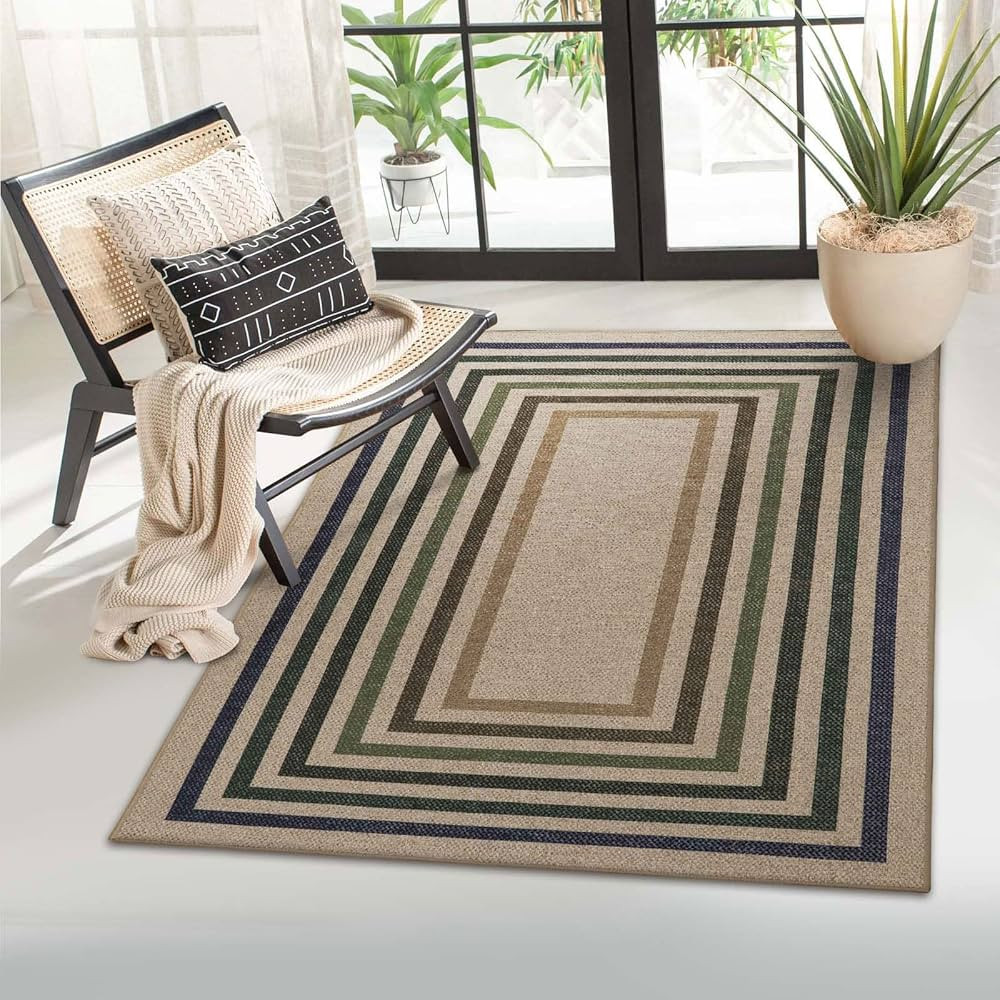 Lahome Modern Geometric Easy Jute Rug, 3x5 Entryway Rug Washable Kitchen Rugs for Bedroom Farmhou... | Amazon (US)