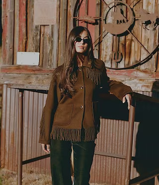 Gianni Bini x Sydney Silverman The Alexa Double Face Wool Blend Fringe Spread Collar Long Sleeve ... | Dillard's