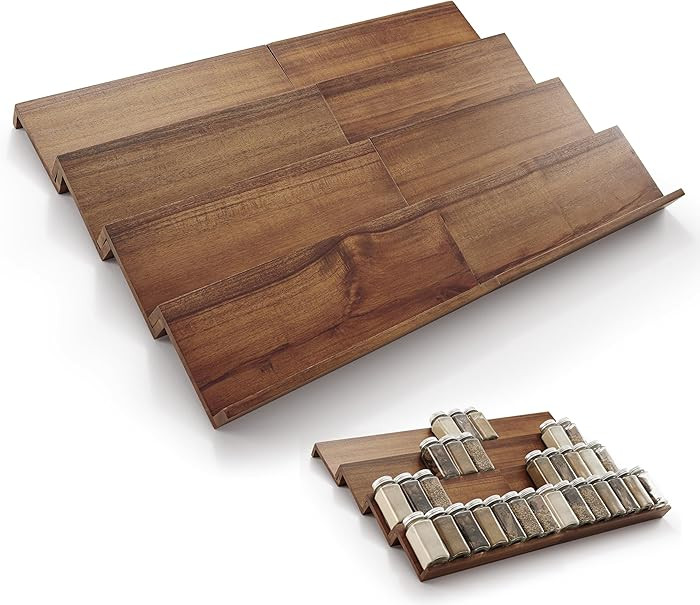 Tinamo Acacia Wooden Spice Rack Organizer for Cabinet - Spice Drawer Insert, Spice Organization f... | Amazon (US)