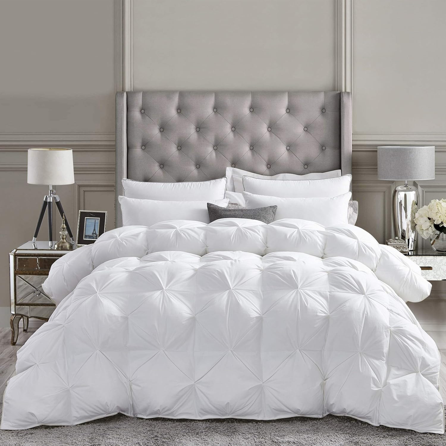 Luxurious All-Season Goose Down Comforter King Size Duvet Insert, Exquisite Pinch Pleat Design, P... | Amazon (US)