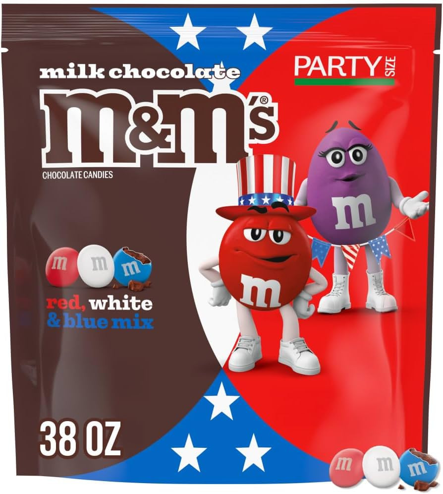 M&M'S Milk Chocolate Red, White & Blue Summer Candy, Party Size, 38 Oz Resealable Bulk Bag | Amazon (US)