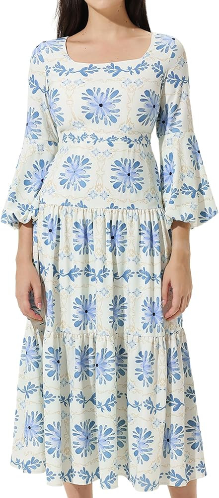 Floral Dress for Women Long Sleeve Midi Dress Classy Button Down Dress for Women Fall Midi Dress ... | Amazon (US)