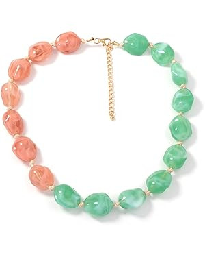 Fashion Irregular Chunky Beaded Choker Necklace Two Tone Resin Geometric Large Beads Adjustable C... | Amazon (US)