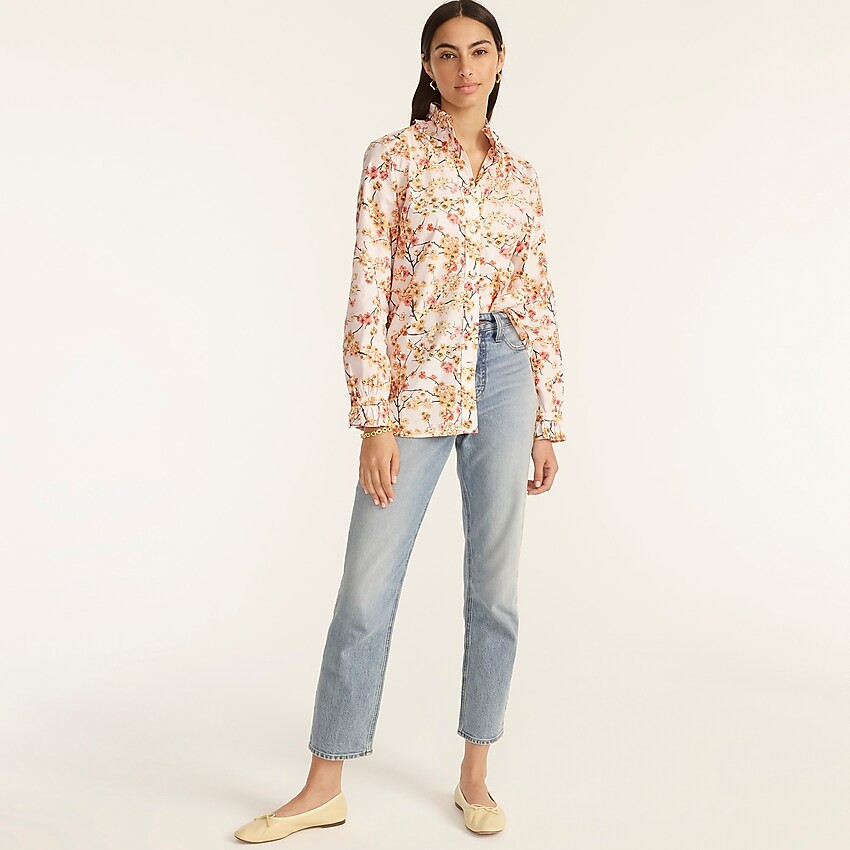 Classic-fit ruffleneck shirt in cherry blossoms | J. Crew US