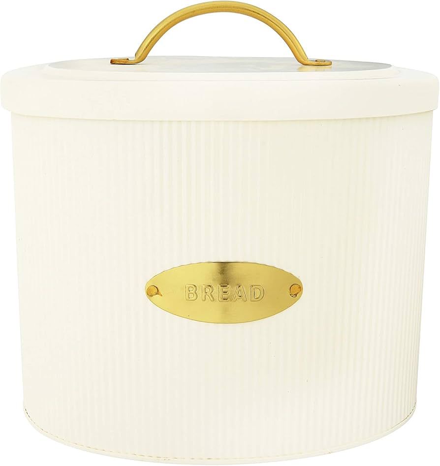 Creative Co-Op DF2516 Oval Metal Lid Bread Box, Off-White | Amazon (US)