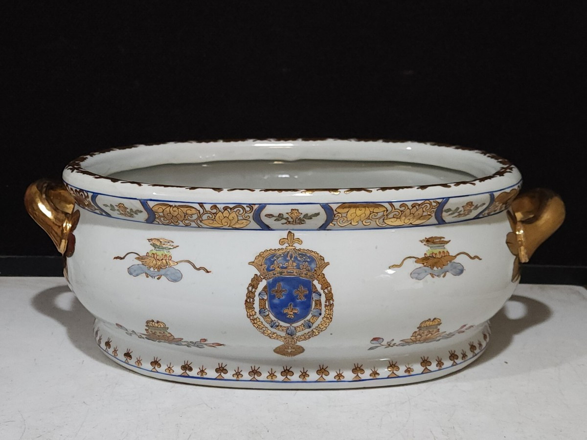 Vintage Porcelain Fleur De Lis French Royal Coat of Arms Foot Bath Oval Planter | eBay US