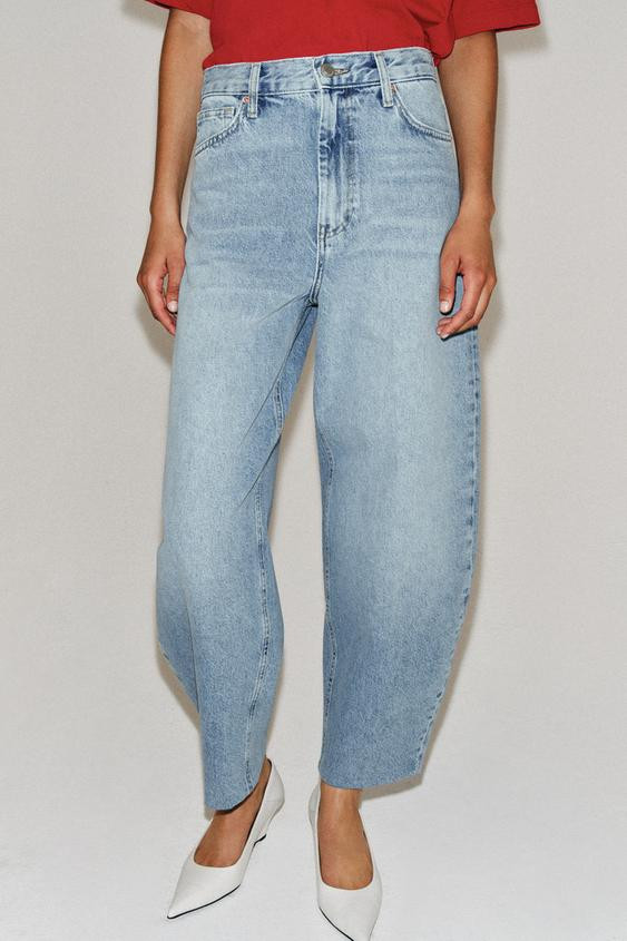 Zara - Zw Collection High Waist Tapered Jeans - Light Blue - 26 (Us 2) - Woman | Zara US