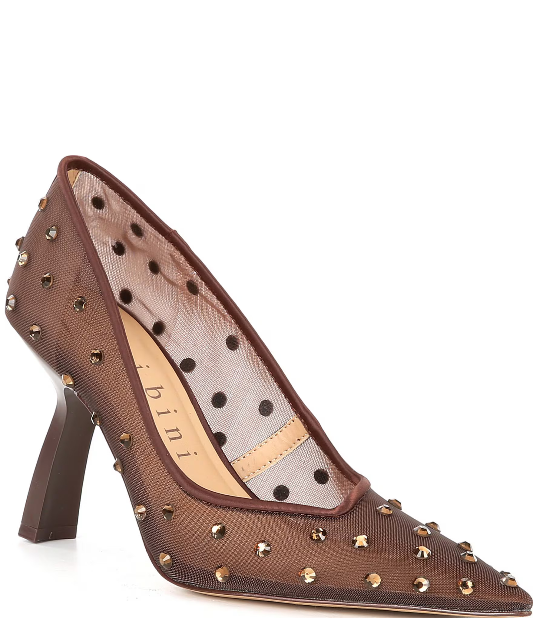 Darciee Two Mesh Rhinestone Pointed Toe Curved Heel Pumps | Dillard's